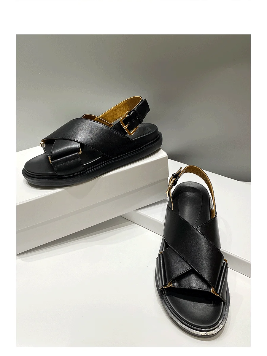 Сандалии из натуральной кожи для мужчин и женщин удобные босоножки на плоской