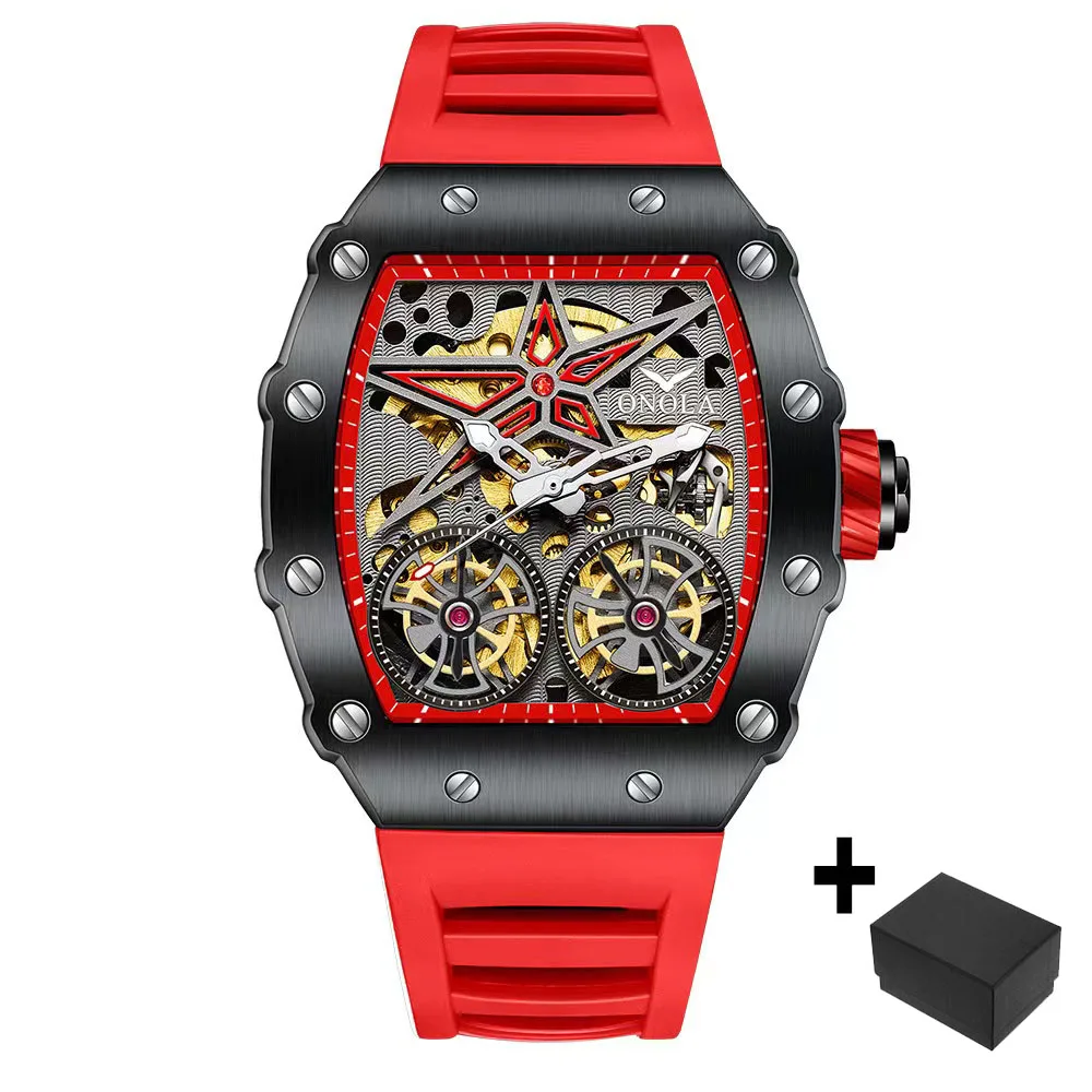 

ONOLA Luxury Men's Watch Sports Silicone Strap Waterproof Tonneau Mille Clock Fashion Automatic Mechanical WristWatch Reloj 2023