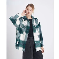 vintage stylish pockets oversized plaid jacket coat women 2021fashion lapel collar long sleeve loose outerwear chic tops jackets
