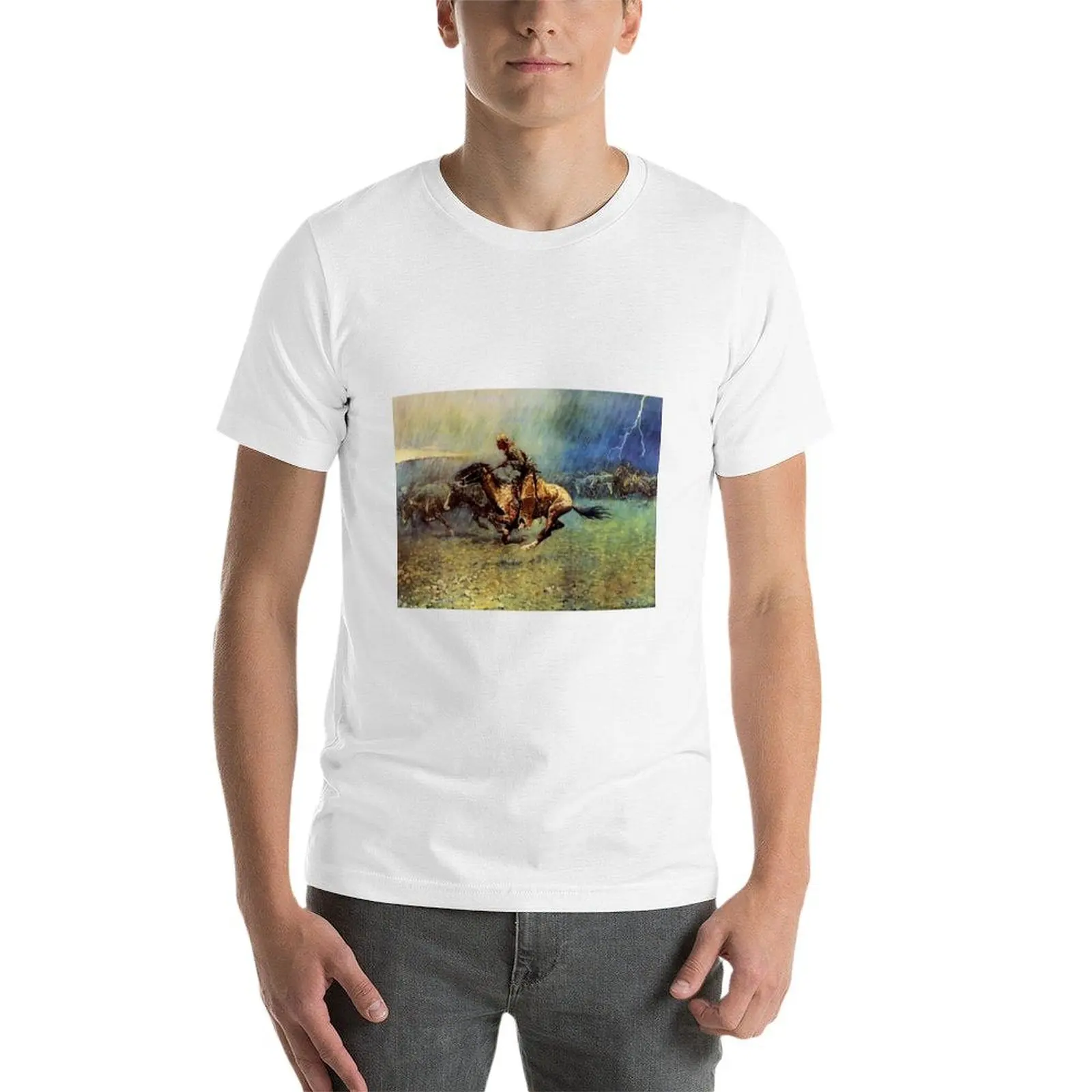Фото Футболка Frederick Remington Western Art «The Stampede», хлопковая футболка, комплект футболок, мужская дизайнерская футболка №3
