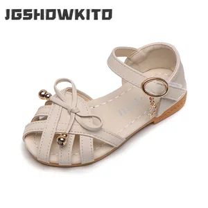 Детские сандалии для девочек, летняя обувь для детей, новинка 2022, красивые мягкие кожаные сандалии принцессы с вырезами и бантом, 21-35