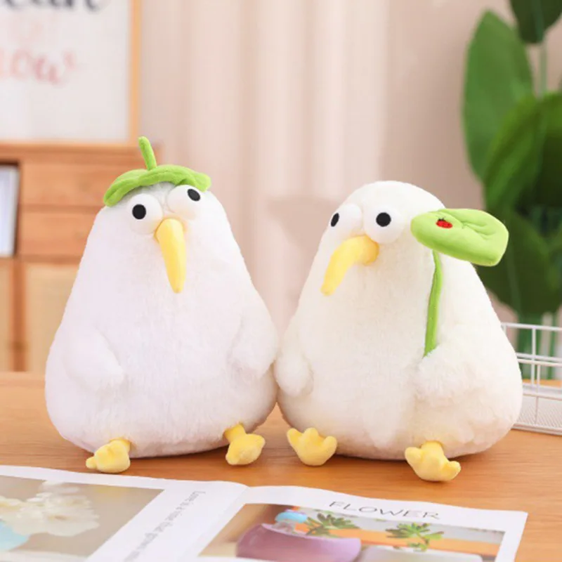 Симпатичная птица КИВИ с листьями лотоса плюшевая игрушка реалистичные белые