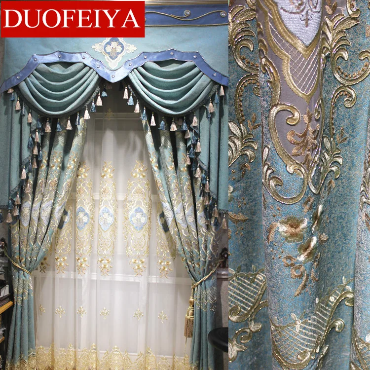 

European-style Curtains for Living Dining Room Bedroom Villa Living Room Hollow Chenille Embroidered Curtains French Window