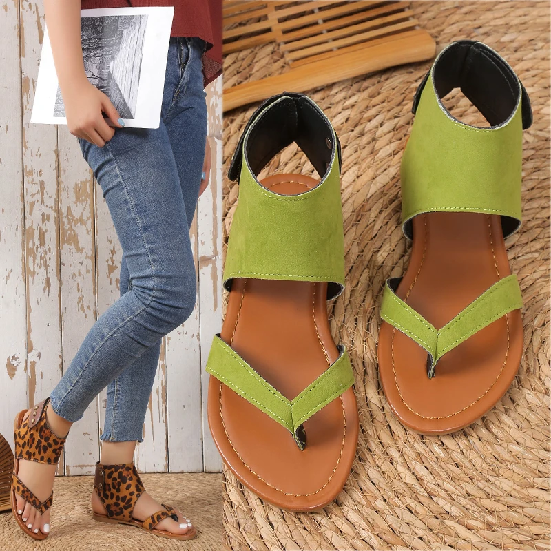 

Женские пикантные сандалии с леопардовым принтом, пляжная обувь большого размера на плоской подошве