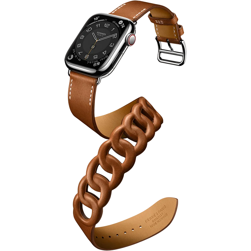 

Ремешок из натуральной кожи для Apple Watch band 45 мм 41 мм 38 мм 44 мм 40 мм 42 мм, двойной туристический браслет Gourmette iWatch series 4 5 6 SE 7