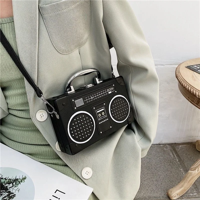 Vintage Versatile Creative Radio Unisex Satchel Metal Punk Shoulder Bag Nostalgia Small Square Bag for women men grils