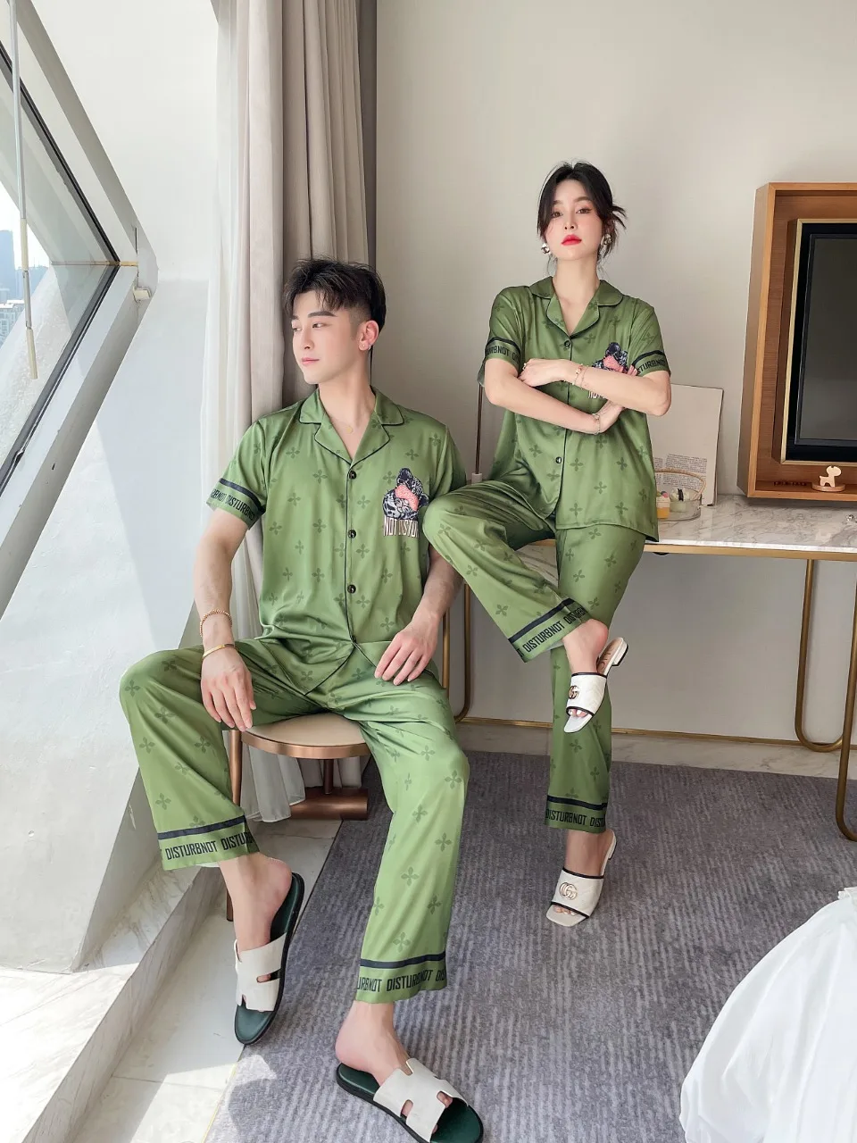 [Women's pajamas] [high-quality]2023 Spring/Summer New Couple Pajamas Men's and Women's Ice Silk Cat Short Home Fur