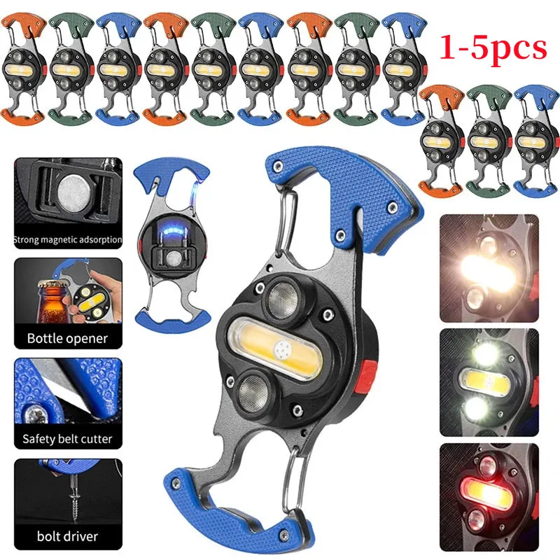 

5pcs Mini Work Light Multifunction Keychain Work Light Portable 7 Modes Flashlight Emergency Cutting knife for Outdoor Camping