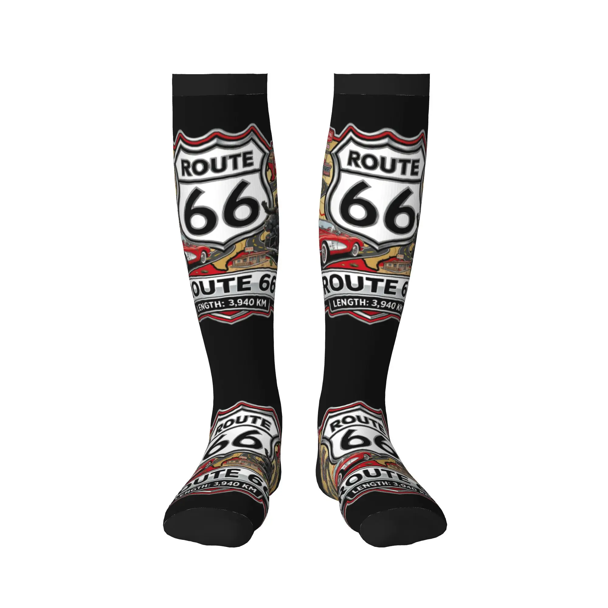 Фото Забавные мужские носки для байкеров Route 66, унисекс, теплые, удобные, с 3D-принтом, спортивные компрессионные носки №2