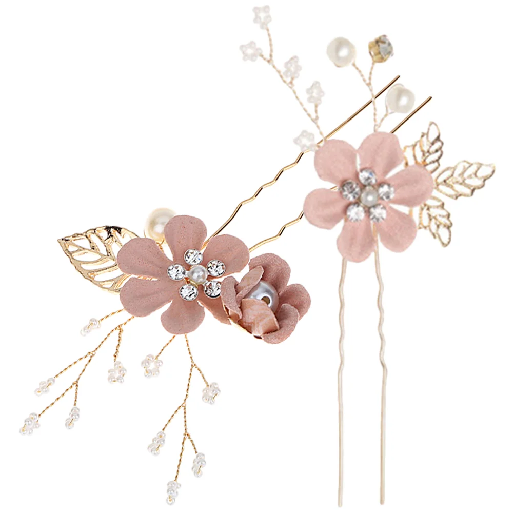 

2 Pcs Pearl Headband Wedding Flower Hairpin Headbands Women Accessories Alloy Decorations Bridesmaid