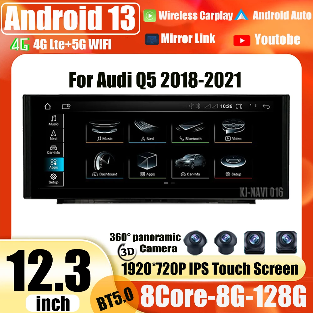 

Для Audi Q5 Q5L 2018-2021 Автомобильный мультимедийный плеер Android 13 12,3 ''GPS-навигация Радио CarPlay Видео Стерео Carplay Авто 4G LTE