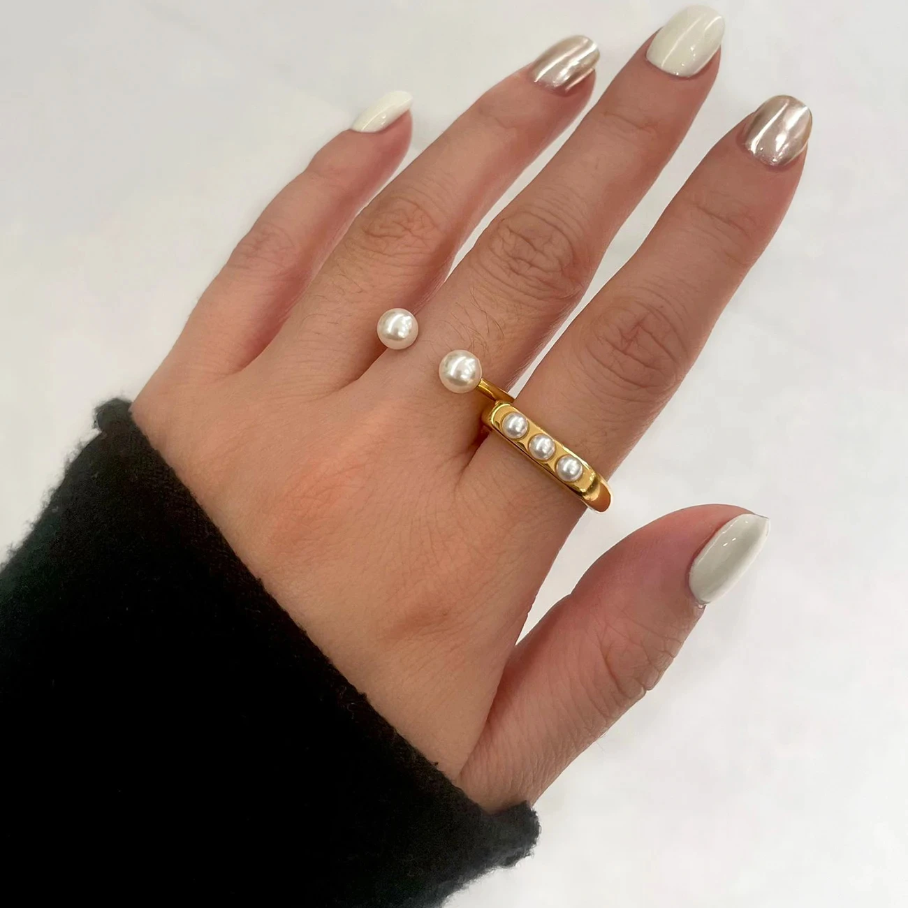 Peri's Box Корейский стиль U-образное открытое кольцо на палец с имитацией жемчуга