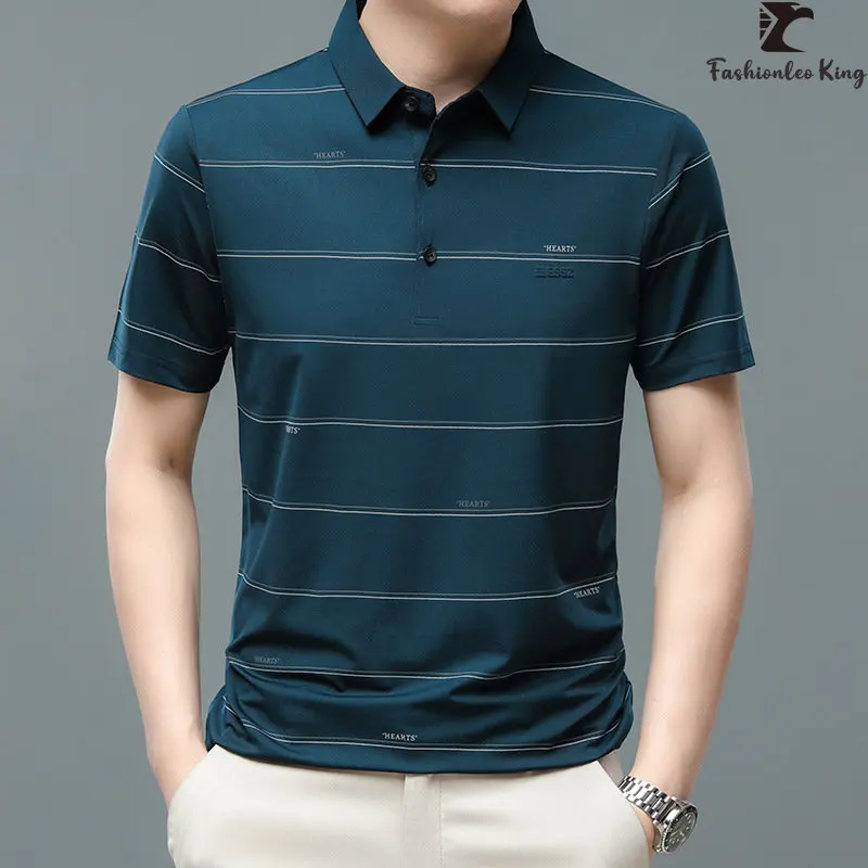 

Men's Striped Polo Shirt Summer Collar T-shirt Male Short Sleeve Business Casual Paul Shirt