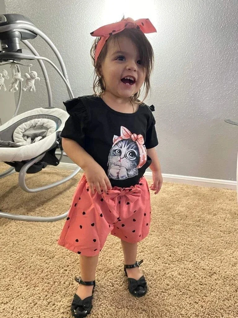 3 шт. футболка с коротким рукавом и шорты бантом на голову