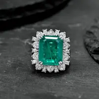 100% Real 925 Sterling Silver Big Size Emerald Green Rectangular Stone Rings For Women Sparkling Party Fine Jewelry