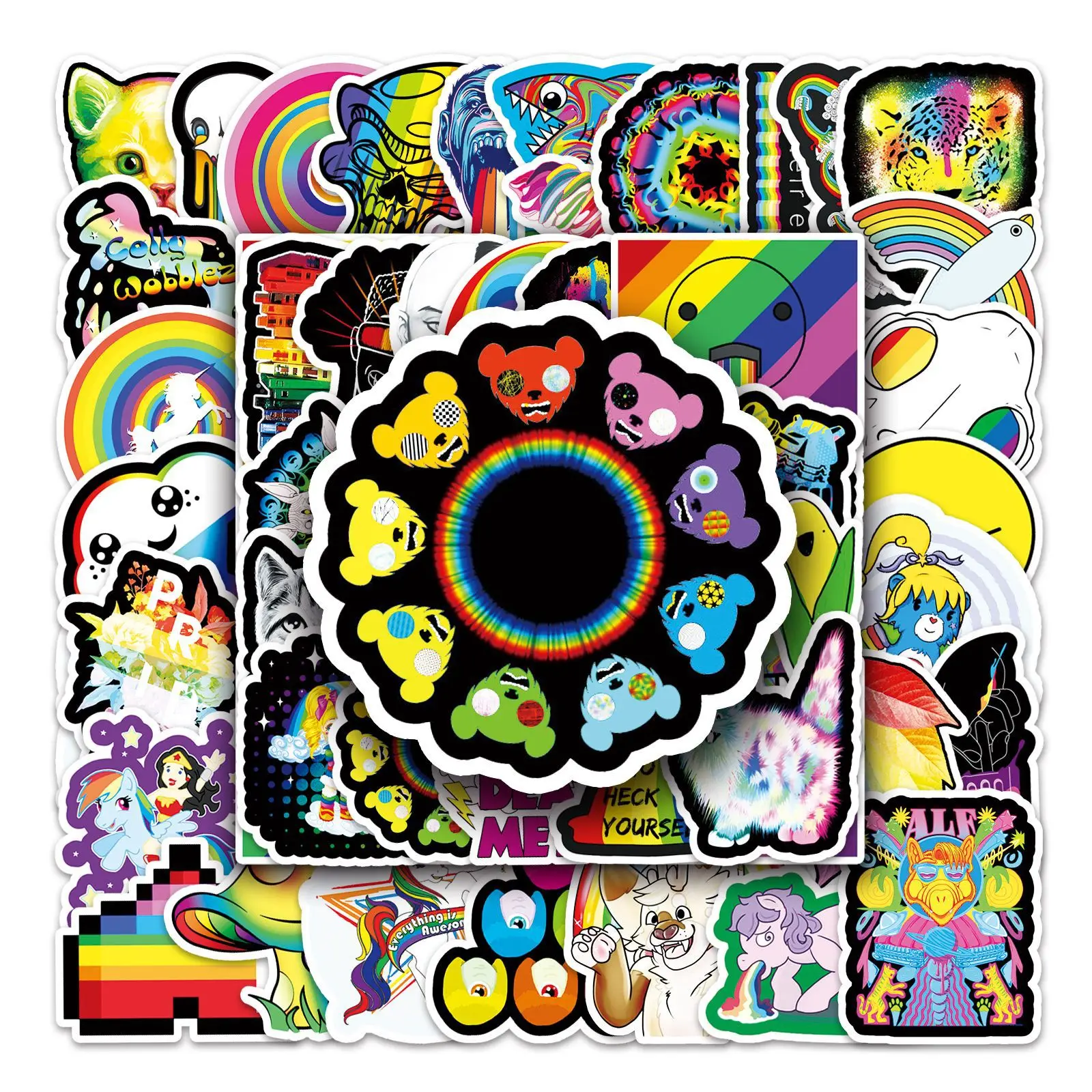 

10/30/50PCS Trendy Cartoon Rainbow Color Stickers Pack Skateboard Guitar Decoration DIY iPad Waterproof Toy Graffiti Wholesale