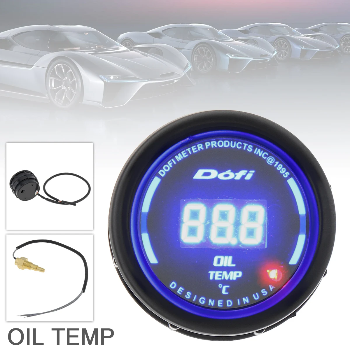 

2 Inch 52mm Digital LED Display Oil Temperature Gauge 12V 40 -130 Celsius Blue Light Led Gauge Car Meter with Electronic Sensor
