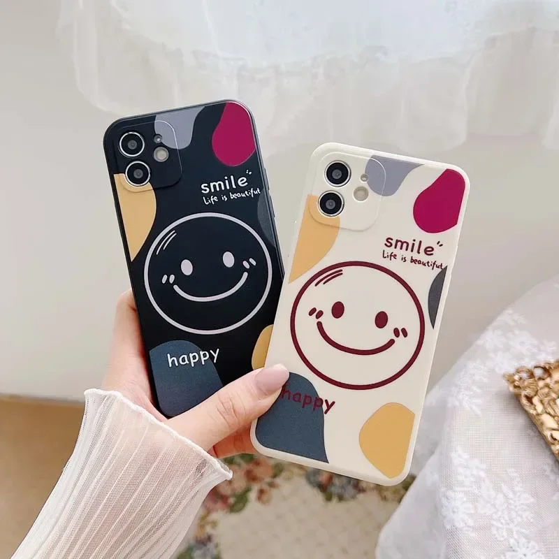 

Cartoon Happy Face Phone Case for iPhone 11 12 13 14 Pro Max Soft Silicon Back Cover for iPhone 7 8 Plus Se 2020 X XR XS Max