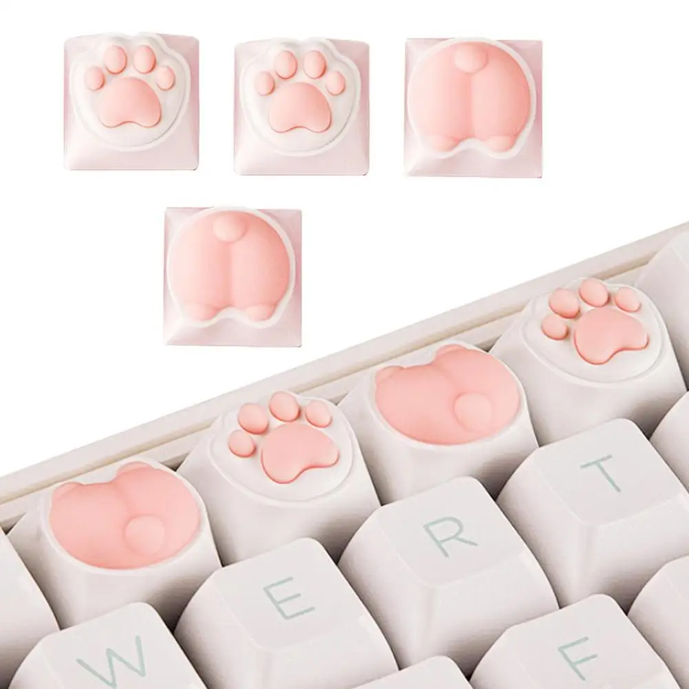 

4pcs/Set Silicone Keycaps Cute Cat Claw Butt Shape Keycap Mechanical Gaming Key Cover Cap Keyboard Styling Accessories Wholesale