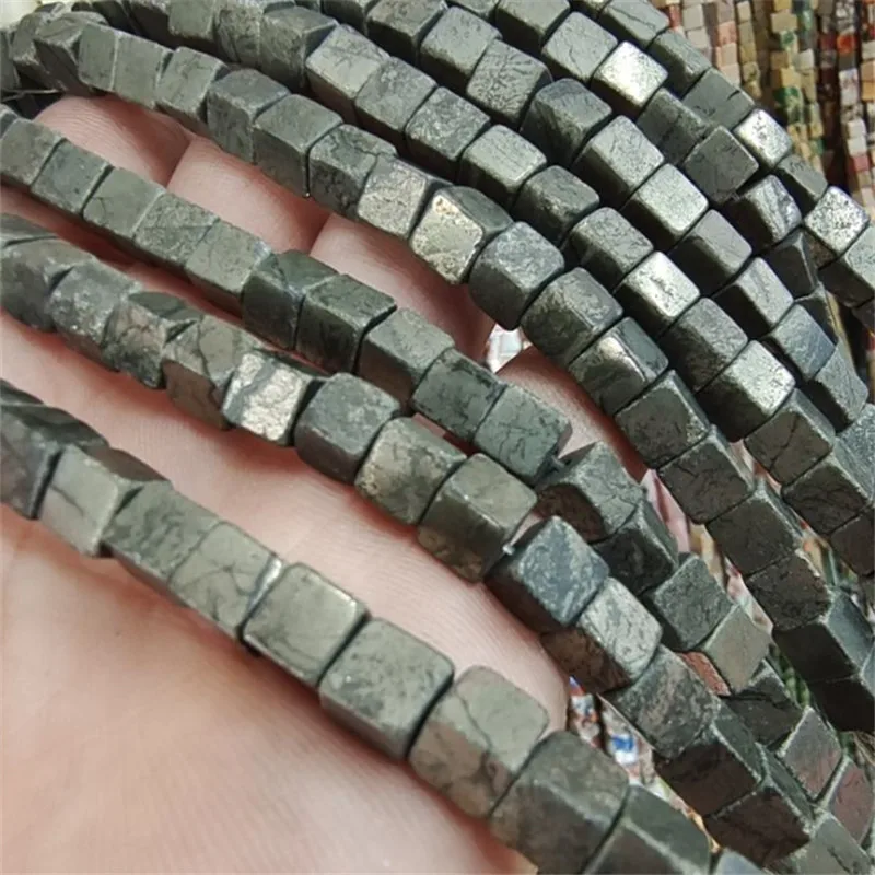 60 шт Ntural Пирит Камень струны кубической формы 6х6 мм DIY модные ювелирные аксессуары женское ожерелье изготовление Бесплатная доставка