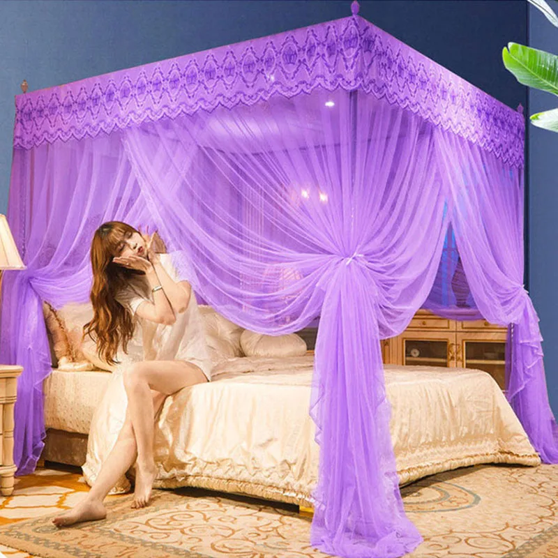 Фото Кружевная плиссированная сетка от комаров с вышивкой для кровати квадратная