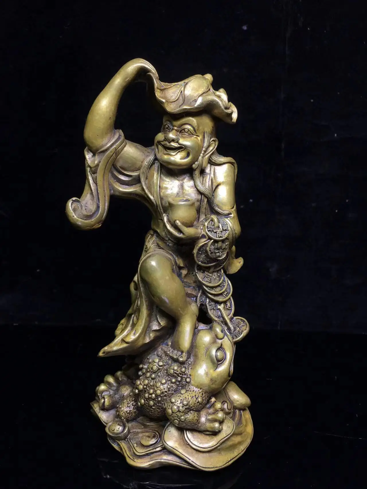 

Old Qing Dyansty Tibet copper Liu Hai Buddha statue,Handmade