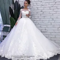 Luxury White Princess Wedding Dresses For Women Bride Full Sleeves Appliques Lace-Up Design Formal Marriage Bridal Gowns WD811