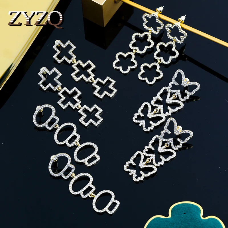 

ZYZQ Fashion Tassel Pendant Rhinestone Butterfly Drop Earrings for Women Three-layer Mushroom Flower Cross Earrings Jewelry