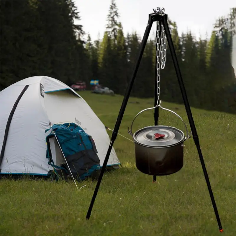 

Black Camping Tripod Lead Free Camping Equipment Aluminum Alloy Campfire Cookware Hanger Sturdy Galvanized Iron Cooker Hook