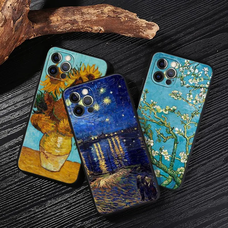 

Starry Sky Van Gogh Oil Painting Sunflower Almond Blossoms Cover For Apple iPhone 13 14 12 11 Pro Max XR XS X 6S 7 8 Plus Cases
