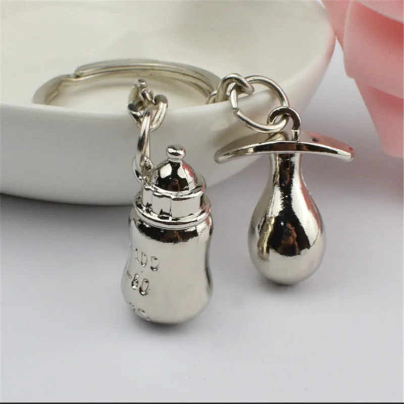 

2pcs/set Baby Souvenirs Baby Bottle Pacifier Keychain Baby Baptism Party Favors Gift for Guest First Birthday Baby Shower Favor