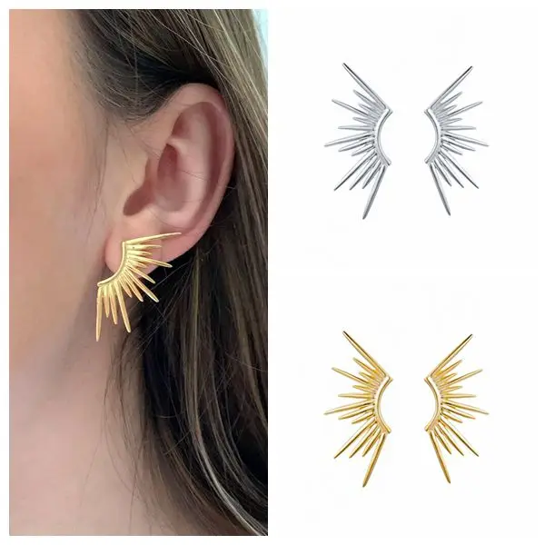 

YUXINTOME 925 Sterling Silver Ear Needle Personality Line Sun Rays Stud Earrings Zircon Korean Boutique Earrings Fashion Jewelry