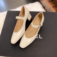 genuine leather round toe med heels spring shoes mature sweet dating buckle strap mary janes women pumps wedding women shoes