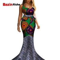strapless african mermaid wedding dresses for women party sexy lady high waist dashiki ankara print clothing wy5220
