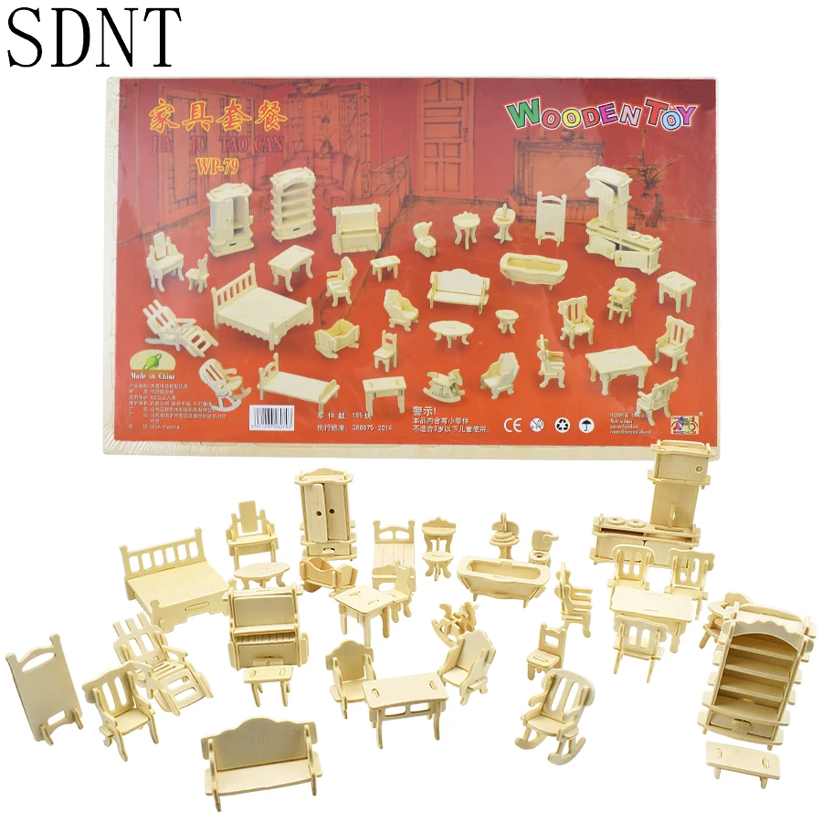 Набор мебели для кукольного домика миниатюрные предметы 185 шт. деревянные