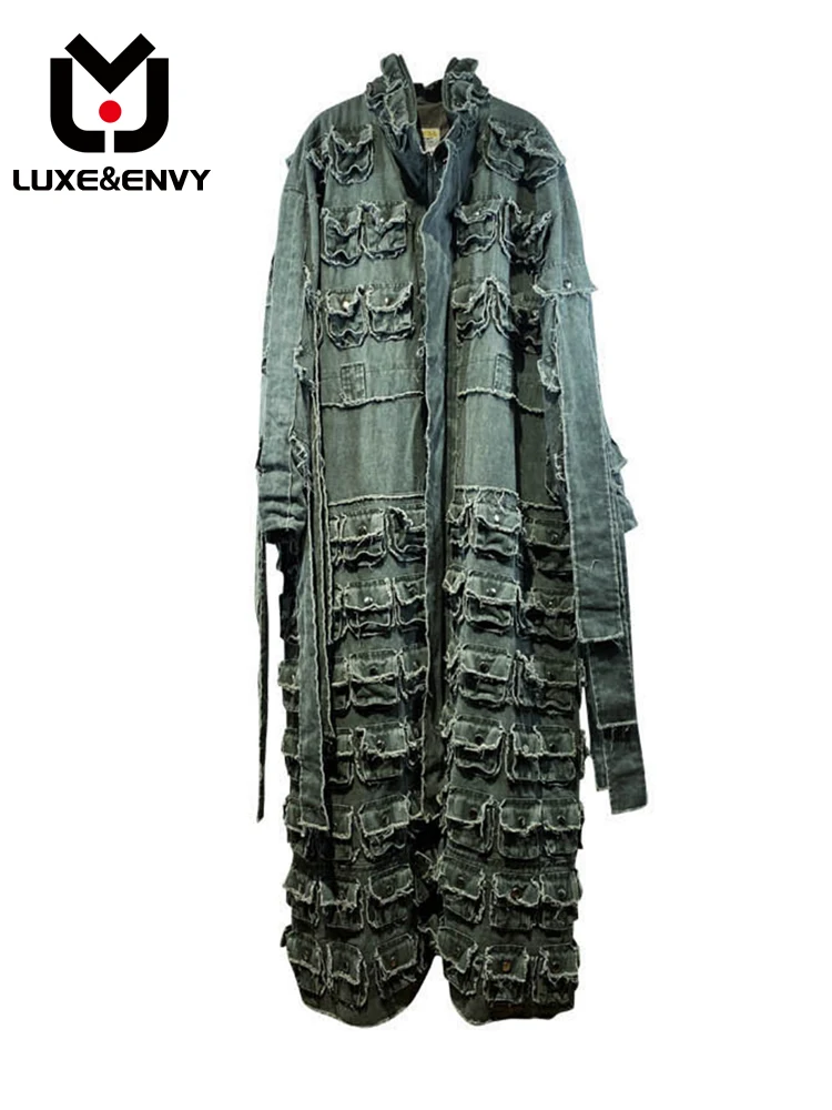 

LUXE&ENVY Pioneer Male Niche Do Old Full Body Three-dimensional Bag Clip Cotton Long Overalls Coat Autumn Winter 2023 New