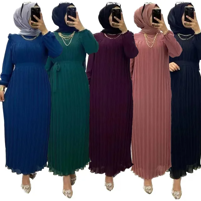2023 Ramadan Muslim Modest Dress for Women Elegant Arabic Femme Dubai Abaya Eid Islamic Lantern Sleeves Long Robe Turkey Clothes 1