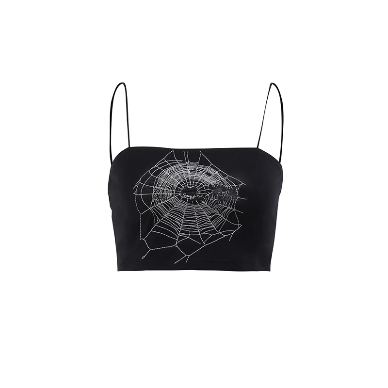 

Y2k Gothic Women Harajuku Punk Sexy Camisole Street Casual Fashion Slim Fit Sleeveless Backless Tank Club Spider Web Printed Top