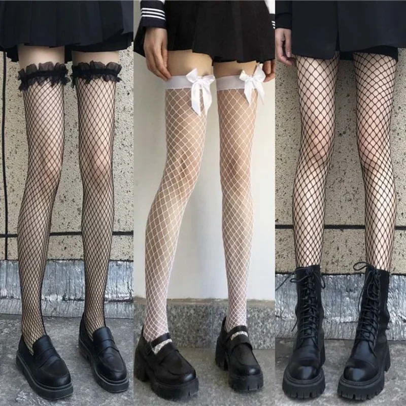 

Fishnet Transparent Stockings Over Knee Black White Sexy Suspender Tube Silk Thigh High Cute Lovely Erotic Gothic Stocking