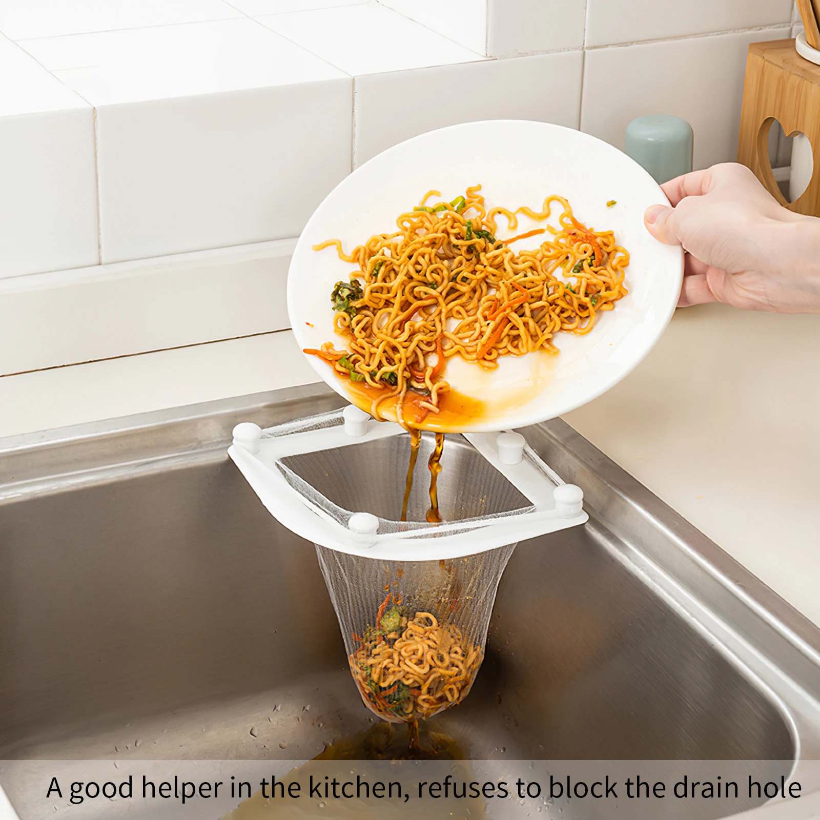 

Sink Strainer Basket Corner Sink Filter Drain Net Bag Kitchen Garbage Storage Rack For Food Waste Mesh Leftover With Suction Cup