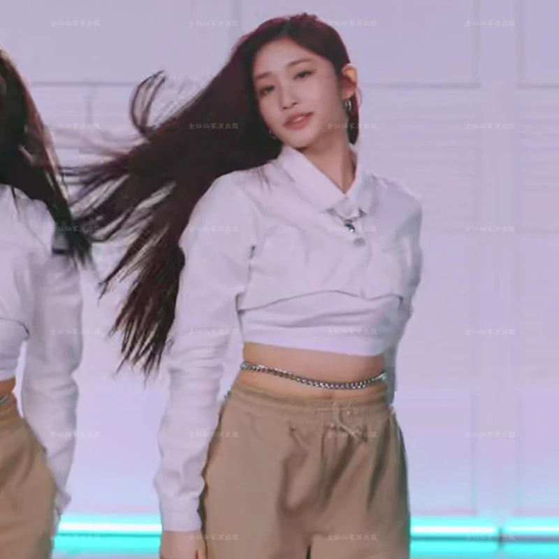 Корейская женская группа джазовый танец белая тонкая футболка с длинным рукавом