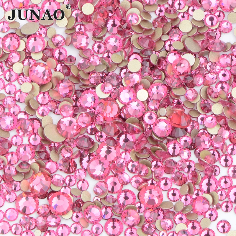 

JUNAO 1400Pcs Mix Size Rose Color Glass Nail Rhinestone Decoration Flatback Crystal Non Hotfix Strass Beads For DIY Crafts