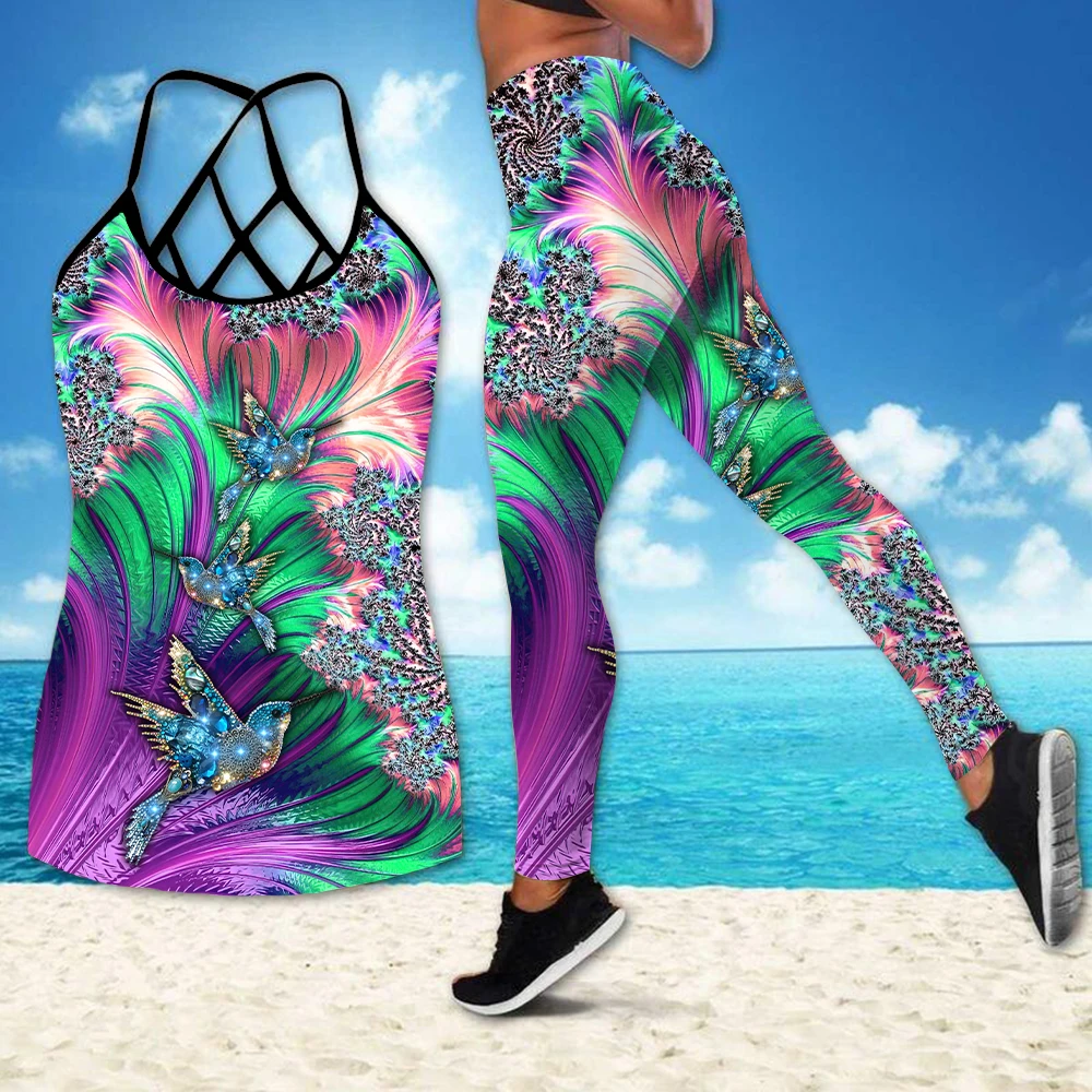 

Yoga Set Womens Hummingbirds Print Tank Top and Legging Yoga Suit Running Fitness Gym Workout Clothes for Women Sport Suits