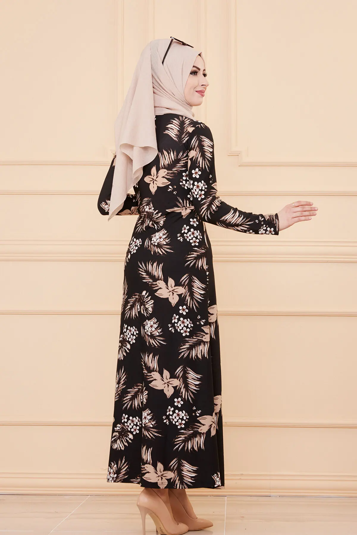TUGBA Muslim Dress Long Sleeve Floral Print muslim dress code 2021 turkish gown hijab summer
