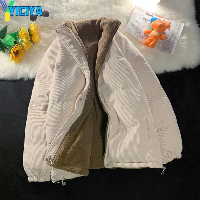 YICIYA Winter Jackets 2023 Woman Corduroy Vintage Cotton Parkas Coat Fashion Thick Warm Clothes Loose Double-sided Outerwear Y2k