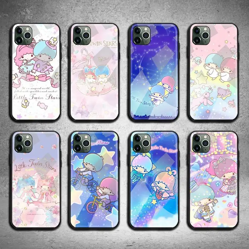 

Hello ketty little twin stars Phone Case Tempered Glass For iPhone 13 12 11 Pro Mini XR XS MAX 8 X 7 6S 6 Plus SE 2020 cover