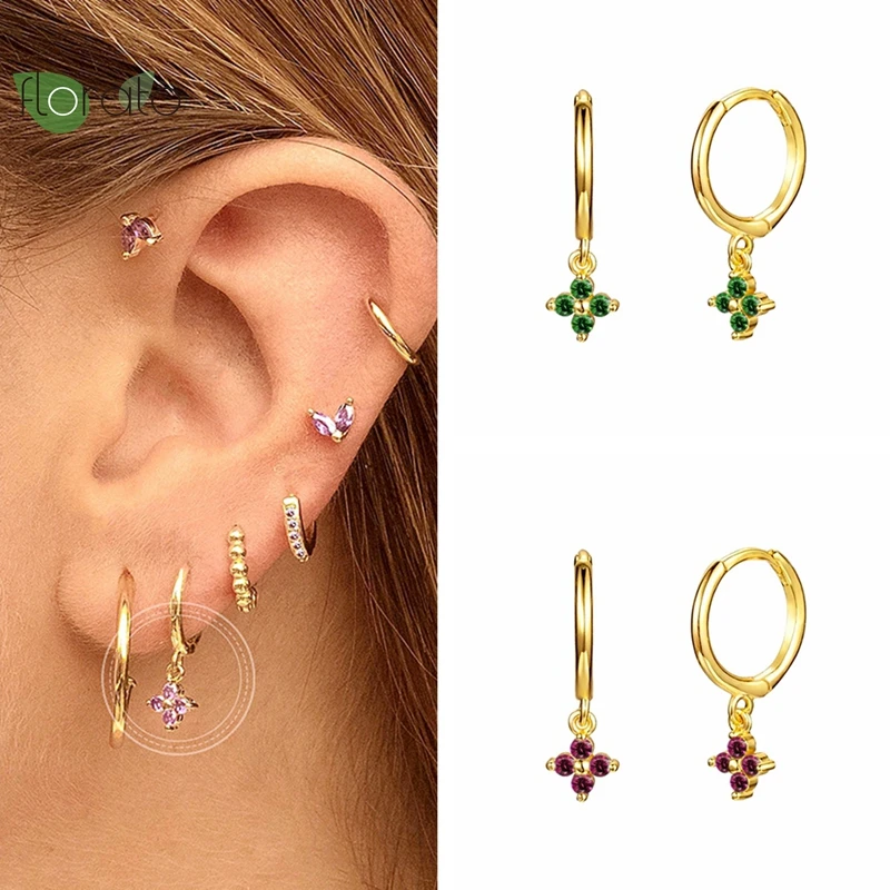 

925 Sterling Silver Needle Premium Crystal Colorful Flower Earrings Fashion Hoop Earrings for Women Wedding Luxury Jewelry Gifts