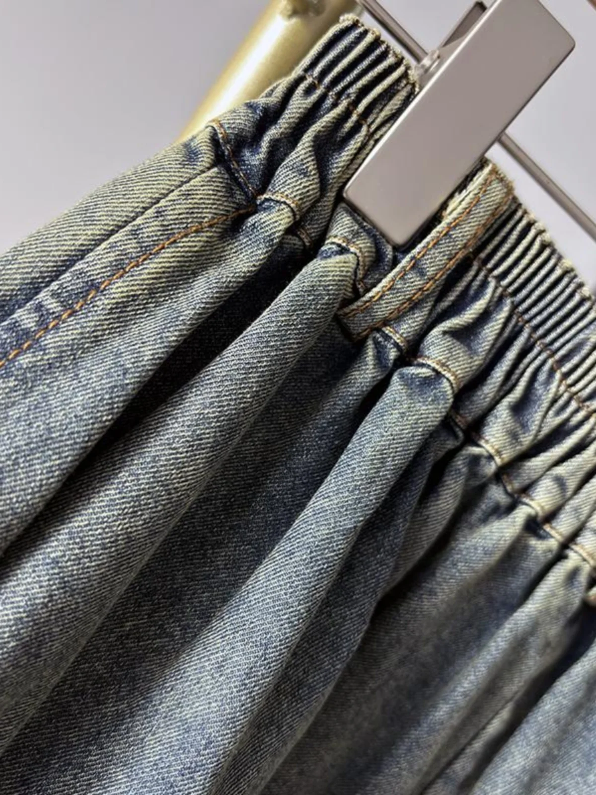 Широкие джинсы с высокой талией женские весенне-осенние потертые брюки длиной до