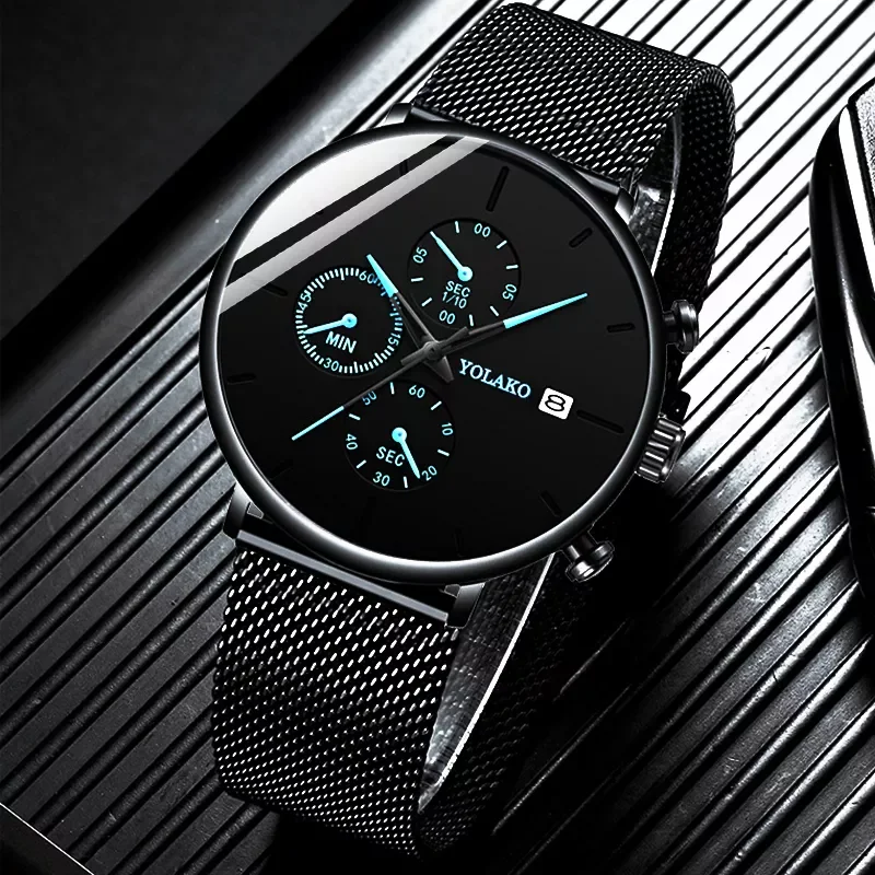 

smart watchreloj hombre Mens Fashion Watches Stainless Steel Mesh Belt Calendar Quartz Watch Men Business Casual Clock relogio m