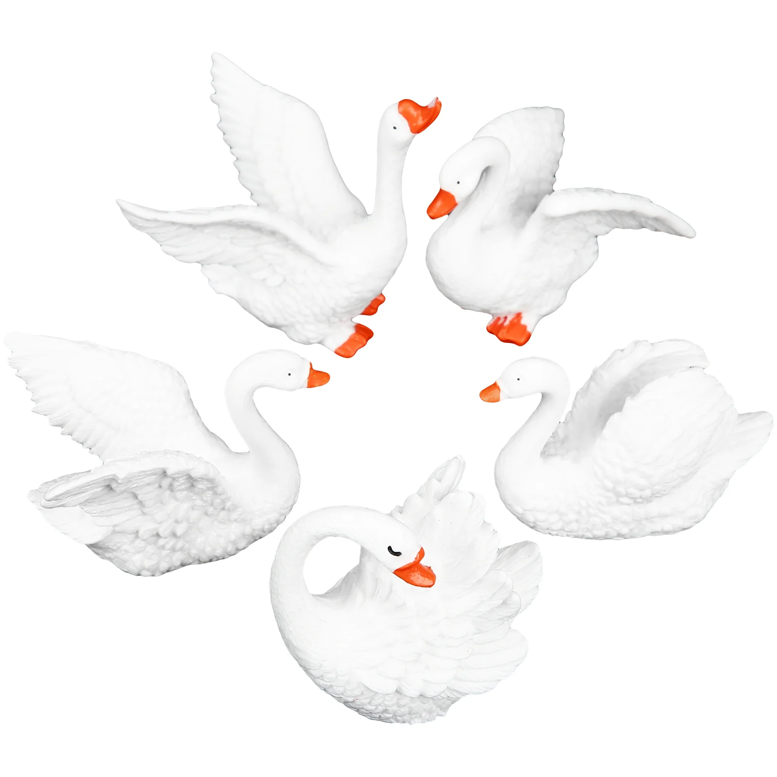 

5 Pcs White Swan Ornament Mini Animals Model Bonsai Cake Topper Decorations Gift Miniature Resin Craft Synthetic Statue Lovers